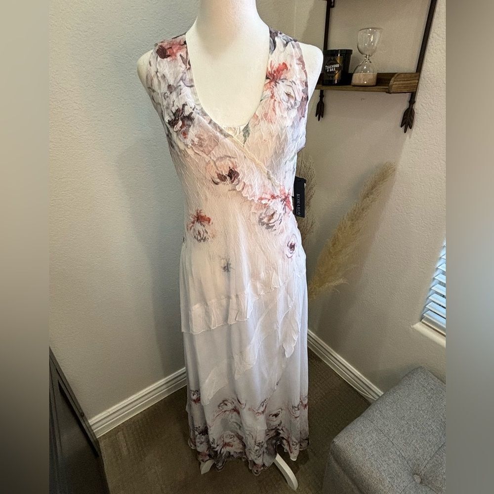 NWT- Komarov Ruffle Tiered Chiffon & Charmeuse Maxi Dress - Picture 5 of 8